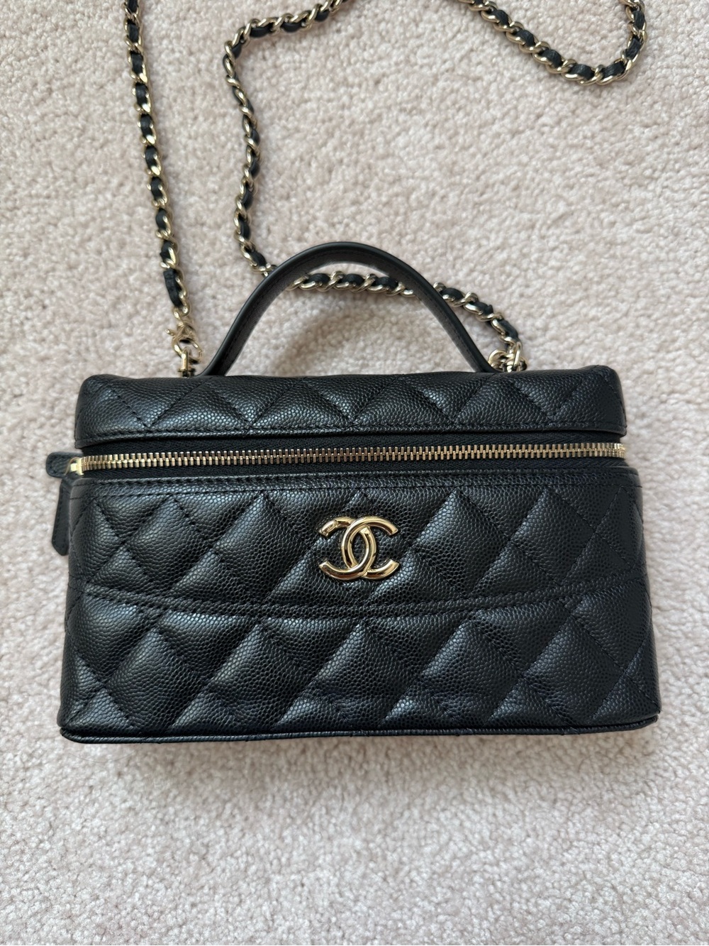 CHANEL Black Quilted Slim Vanity Crossbody with Gold Chain